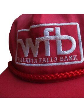 Vintage Wauneta Falls Bank Red Mesh Trucker Hat By Capital Caps